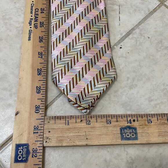 JOHN W Nordstrom Silk Repp Tie Necktie MADE IN ITALY PINK BROWN STRIPES - Picture 6 of 9